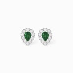 White Gold Diamond Earrings Green Pear