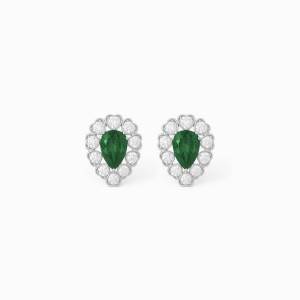 White Gold Diamond Earrings Green Pear