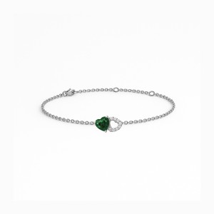 White Gold Diamond Bracelet with Green Gemstone Color