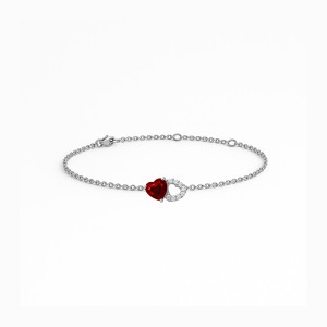 White Gold Diamond Bracelet with Red Gemstone Color