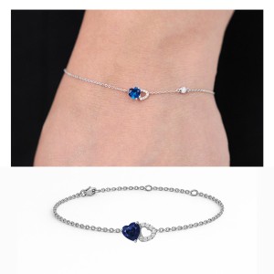 White Gold Diamond Bracelet with Blue Gemstone Color