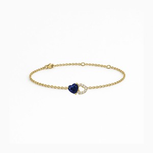 Yellow Gold Diamond Bracelet with Blue Gemstone