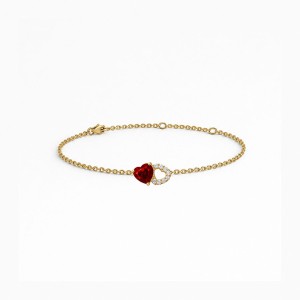 Yellow Gold Diamond Bracelet with Red Gemstone