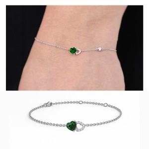 White Gold Diamond Bracelet with Green Gemstone Color