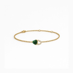 Yellow Gold Diamond Bracelet with Green Gemstone