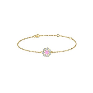 Yellow Gold Diamond Floral Bracelet Pink