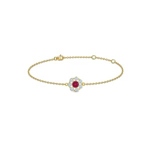 Yellow Gold Diamond Floral Bracelet Red