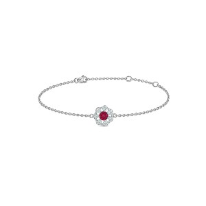 White Gold Diamond Floral Bracelet Red