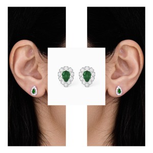 White Gold Diamond Earrings Green Pear