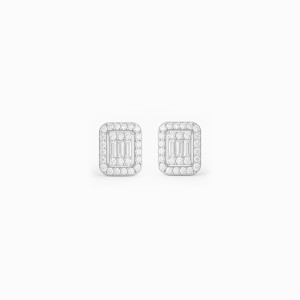 Rectangular White Gold Diamond Earrings