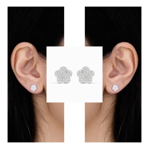 Diamond Bloom Petite White Gold Earrings