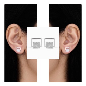 Modern Diamond Square White Gold Earrings