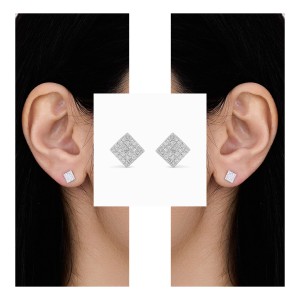 Diamond Tilt Square White Gold Earrings