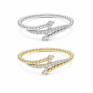 Beaded Crisscross Diamond Ring